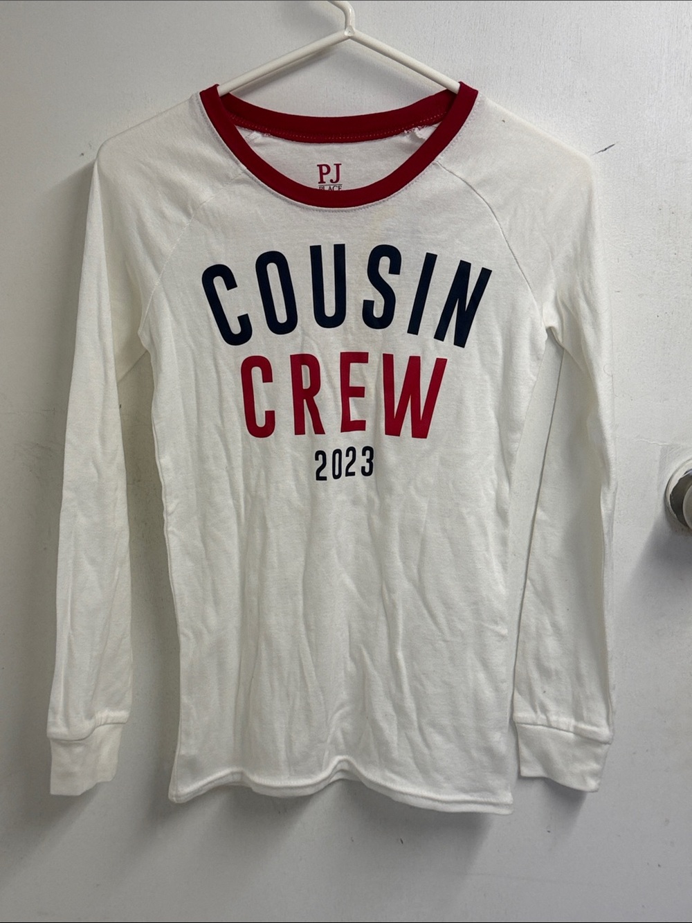 Unisex White 'Cousin Crew' Long Sleeve Kids Tee - Red & Navy